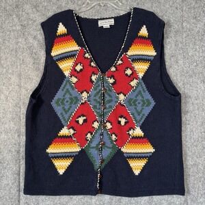 Vintage Aztec Sweater Vest Womens 1X Southwestern Fair‎ Isle Cottagecore Knit